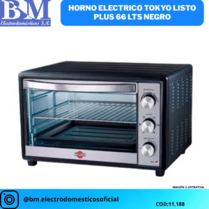 HORNO ELECTRICO TOKYO LISTO PLUS 66 LTS NEGRO