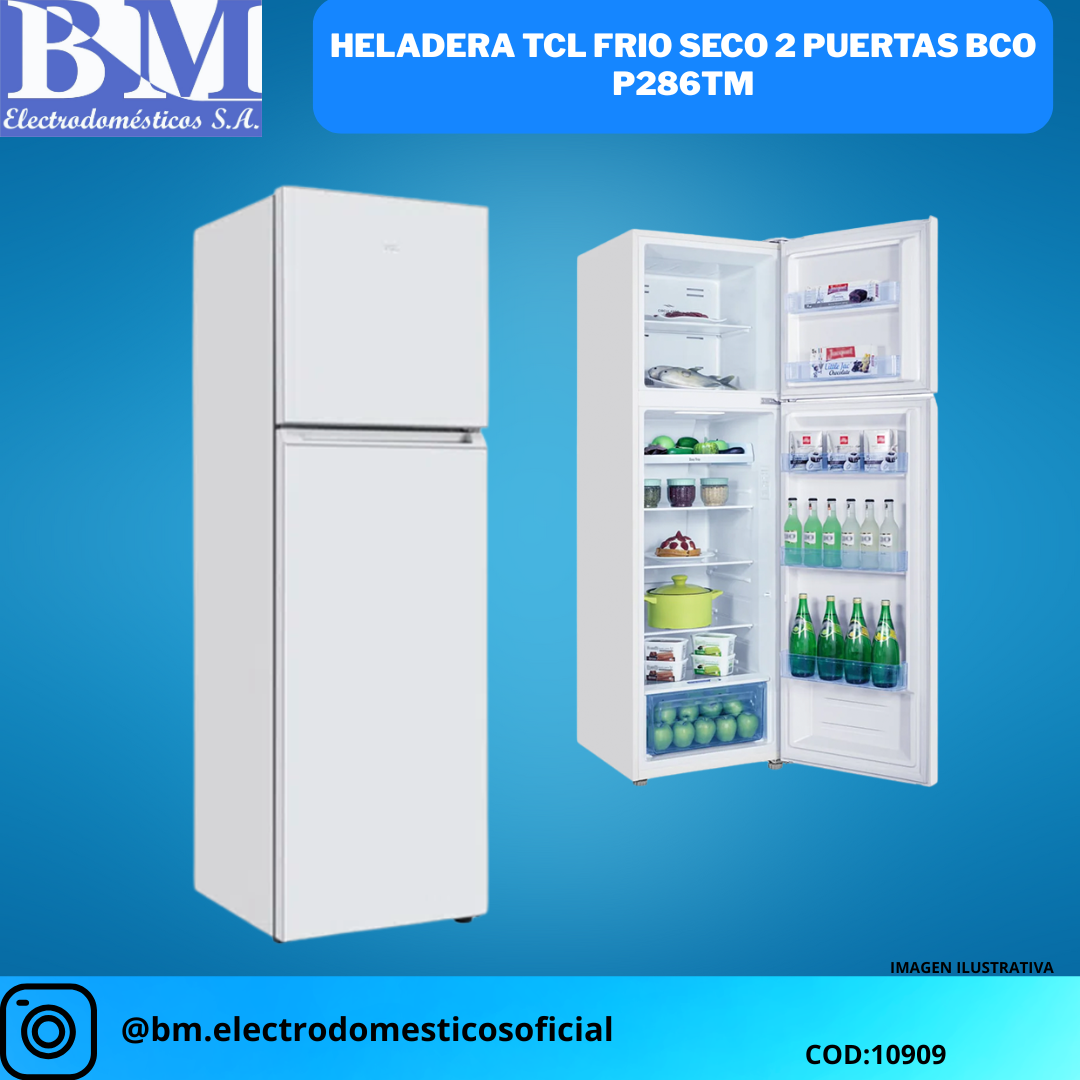 HELADERA TCL FRIO SECO 2 PUERTAS BCO P286TM