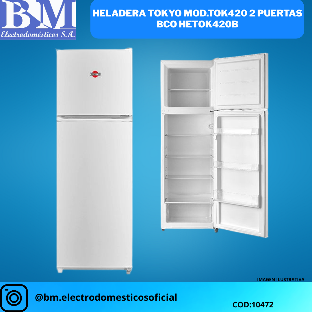 HELADERA TOKYO MOD.TOK420 2 PUERTAS BCO HETOK420B
